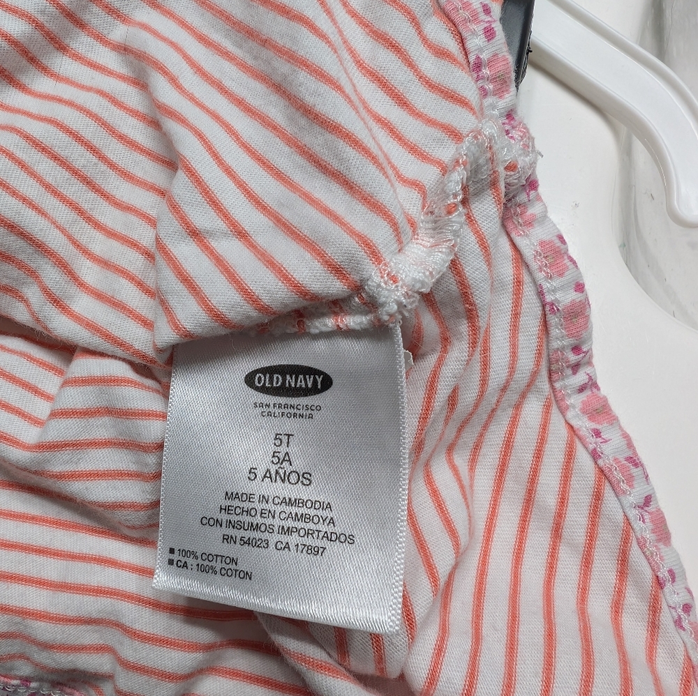 Old Navy Pink and White Striped Short Sleeve Tee with Floral Trim, 5T - Picture 5 of 5